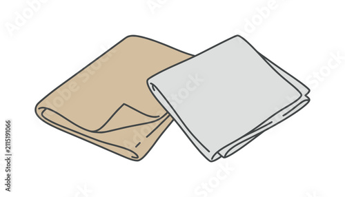 Folded beige cloth napkins arranged as isolated fabric objects, cloth, napkins, folded, beige, fabric, textile, household, soft,