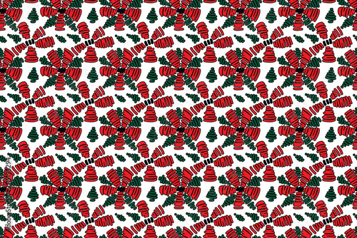 Nice floral embroidery of red flowers and green leaves. Seamless vector pattern for design and decoration.