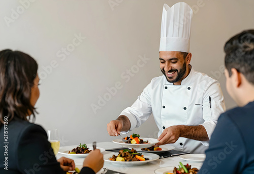 Smiling male chef serving g...