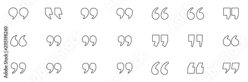 Modern Minimal Quotation Marks Line Icon Set Collection – Editable Outline Quote Symbols, Speech Marks, Double Quotes Vector Pack, Black Thin Stroke Design Isolated on White Background