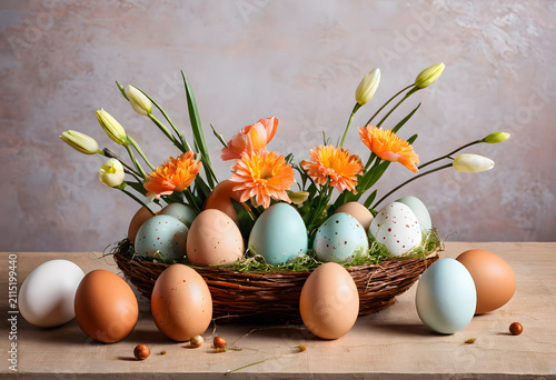 Easter basket with colorful...