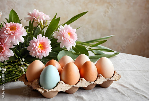 Easter eggs in a carton wit...