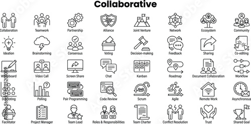 Cooperation icon set. Containing Cooperation, Collaboration, Teamwork, Partnership, Alliance, Joint Effort, Synergy and more.