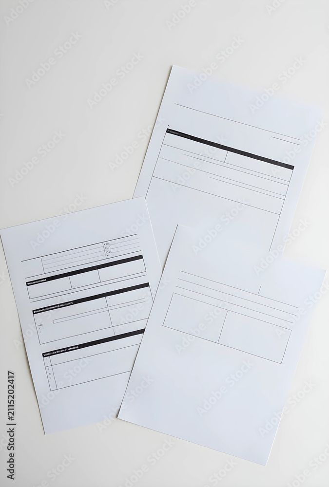 Obraz premium Blank business forms and documents for office administration, finance, and legal paperwork on a white background