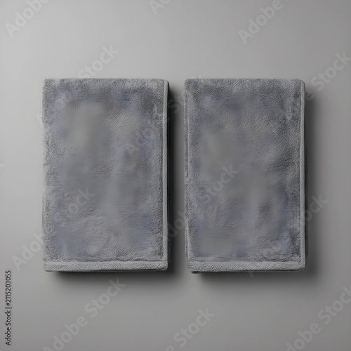 Two folded gray terry cloth...