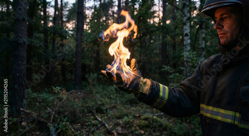 Pouvoir surnaturel d'un soldat du feu au cœur de la forêt