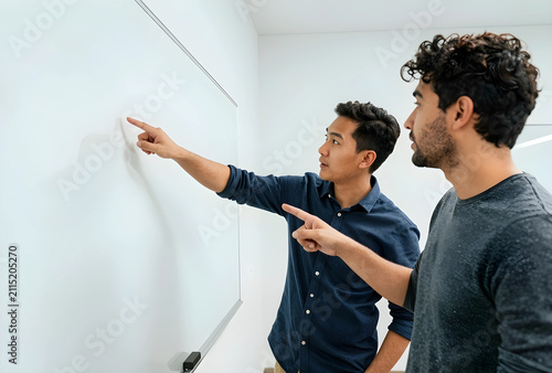 Two diverse men pointing at...