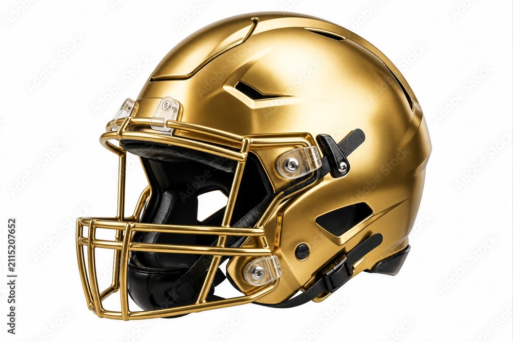 Fototapeta premium Football helmet gleaming on white studio background display