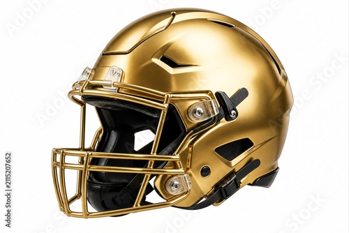 Football helmet gleaming on white studio background display