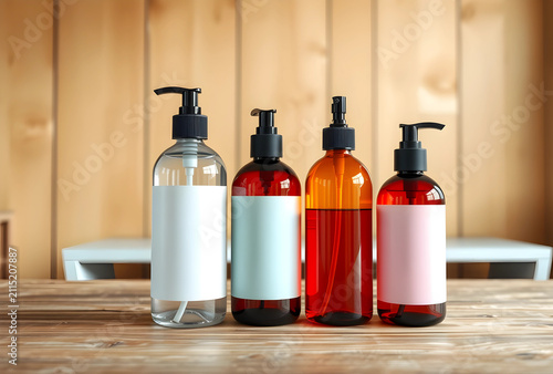 Four cosmetic pump bottles ...