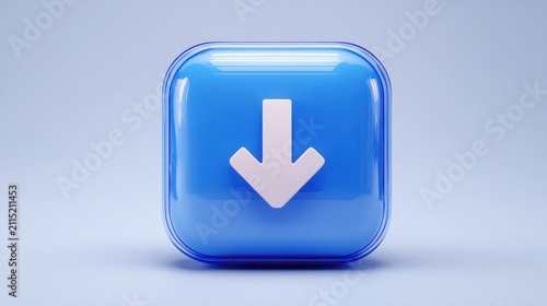 3D-rendered web UI element: isolated download button with soft glow and reflection