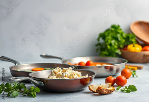 Cooking pans with fresh veg...