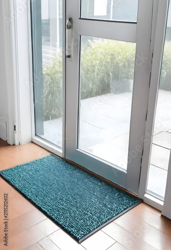 Teal textured doormat on a ...