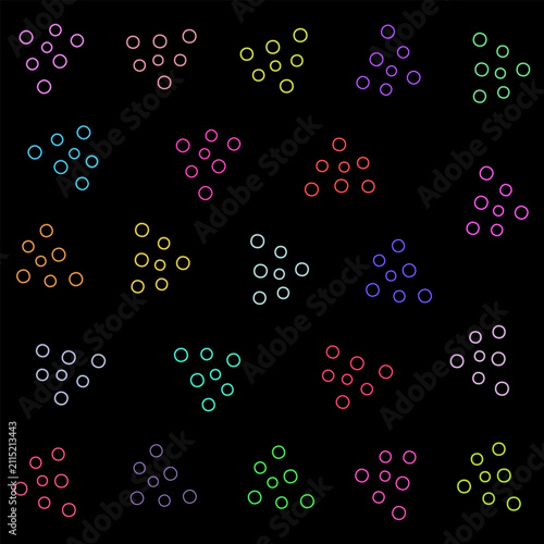 Colorful Neon Circle Dot Clusters Set Isolated on Black Background