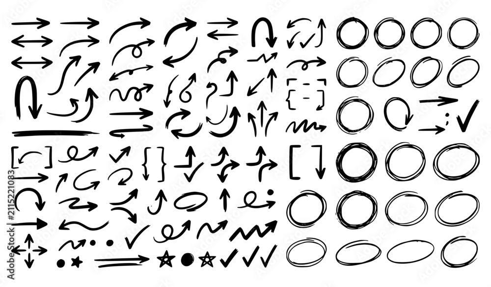 Obraz premium Black Hand Drawn Arrow Circle and Sketch Annotation Vector Collection