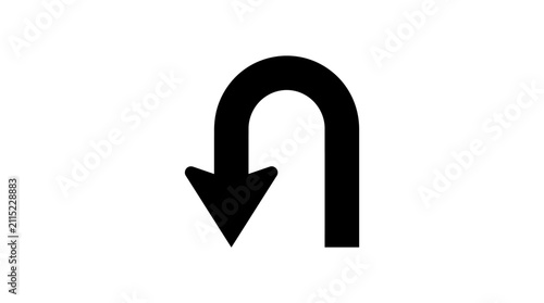 Fotografie U turn Arrow Silhouette On White Background Simple Graphic Design