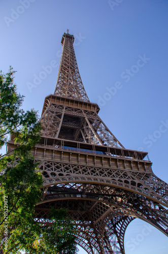 The metal structure of the Eiffel Tower is a landmark of 19th-century engineering. Paris, France