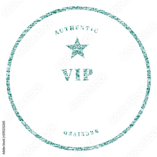 Canvastavla Vintage VIP rubber stamp with star, authentic received seal in teal ink, circula