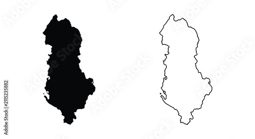 Set of albania country map silhouettes featuring a solid black shape and a simple outline version