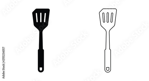 Photos Set of kitchen spatula icons featuring a solid black silhouette and a simple lin