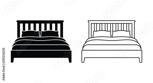 Foto Set of two double bed icons featuring a solid black silhouette and a clean line
