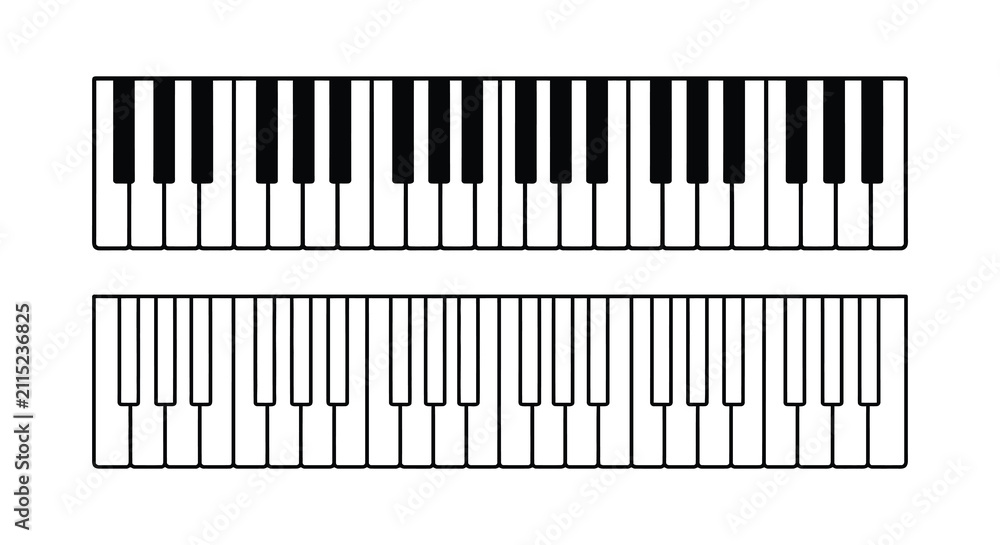 Fototapeta premium A top down view of piano keys showing a black and white keyboard layout for musical education