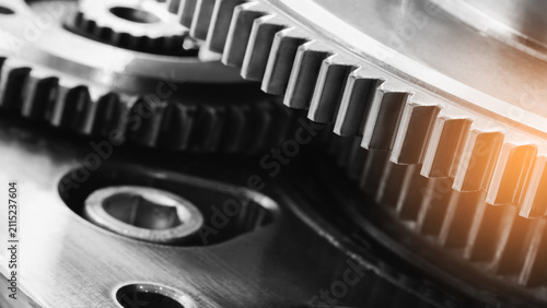 Quadro su tela close-up interlocking metal gears