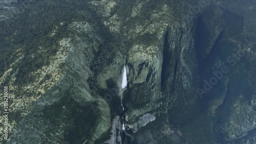 Top aerial drone view of Yosemite Falls in California. United States