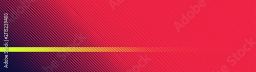 Abstract sporty scarlet red canvas displays a sharp diagonal transition of dense linear strokes, dynamic striking geometric halftone texture with a solid horizontal neon lime stripe accent