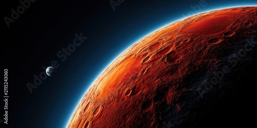 Red planet vista with distant celestial companion