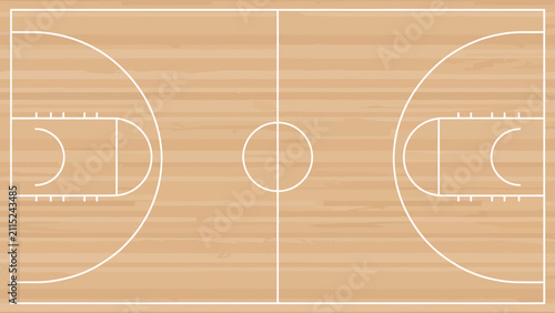 Wooden basketball court floor background top view vector illustration layout