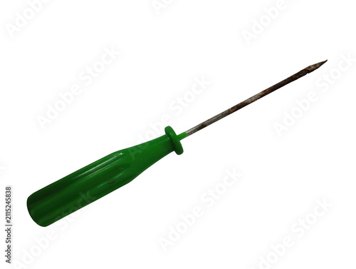 Metal screwdriver with a green plastic handle