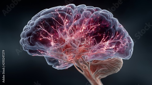 Stunning visualization of a human brain showcasing intricate neural connections glowing in vibrant colors