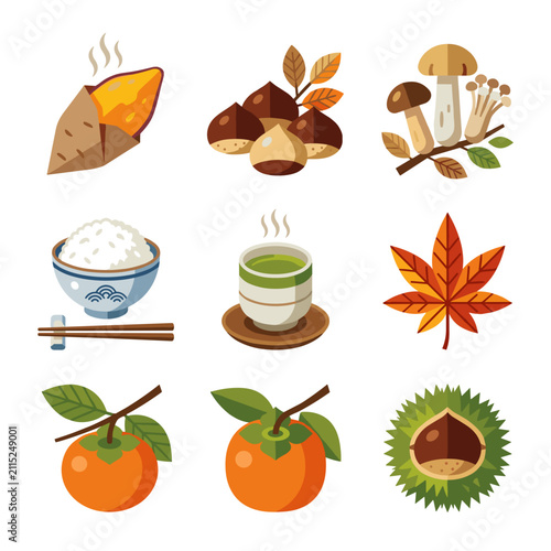 Japanese Autumn Harvest Food and Drink Icons