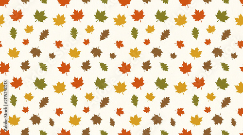 Seamless pattern with colorful autumn maple and oak leaves on white background