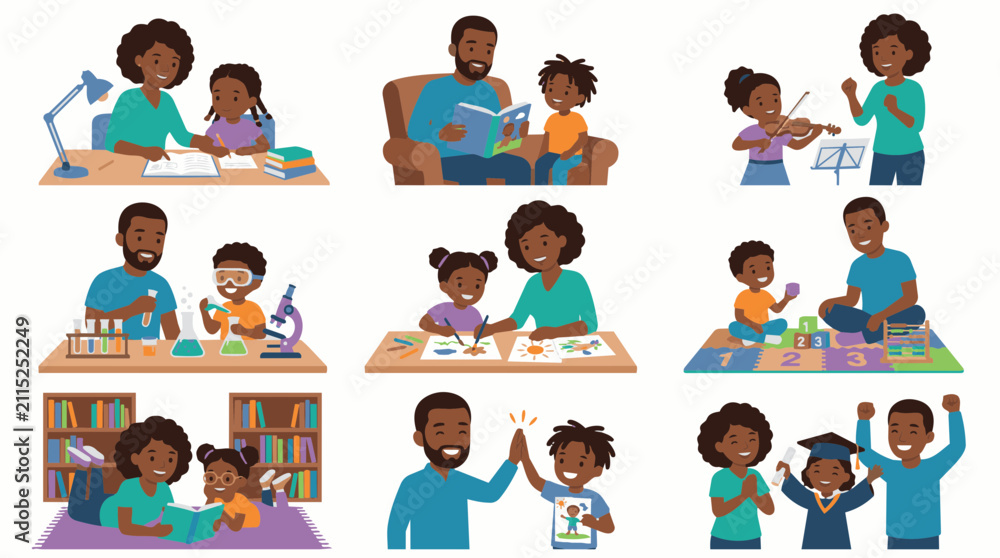 Fototapeta premium African American Family Engaged in Educational and Recreational Activities Promoting Growth and Affection
