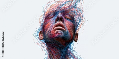 Colorful abstract portrait conveying emotion and introspection
