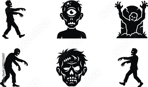 Foto Halloween zombie vector illustration set with halloween, skeleton