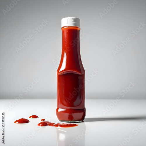 Red ketchup bottle with whi...