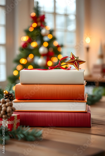 Stack of holiday books with...