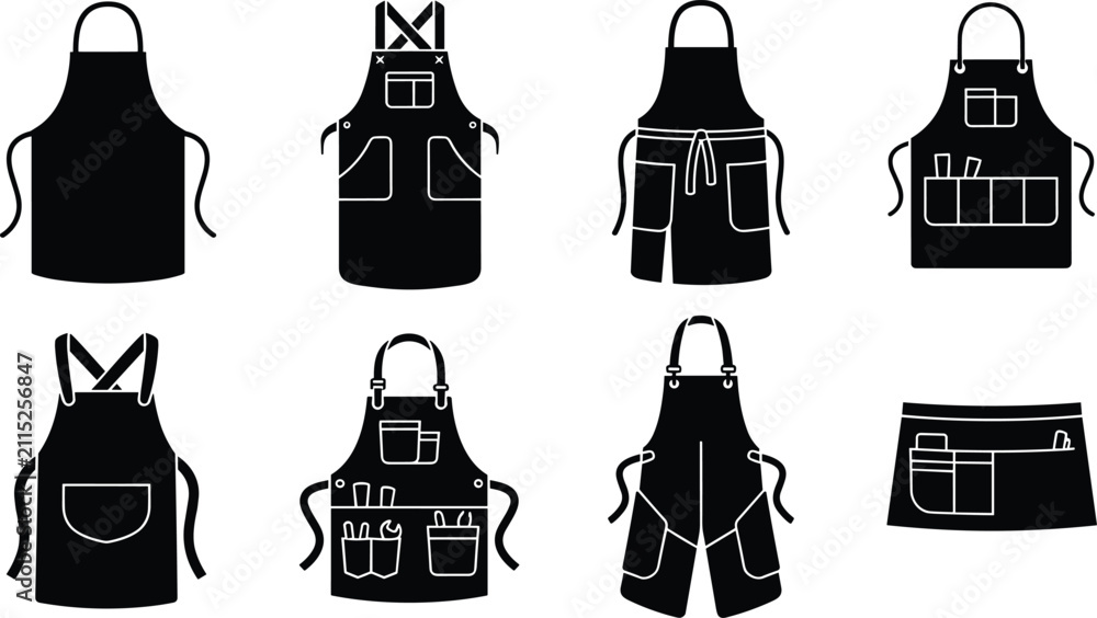 Fototapeta premium Apron Silhouette Vector Set with Kitchen Workshop Barber and Utility Workwear Designs