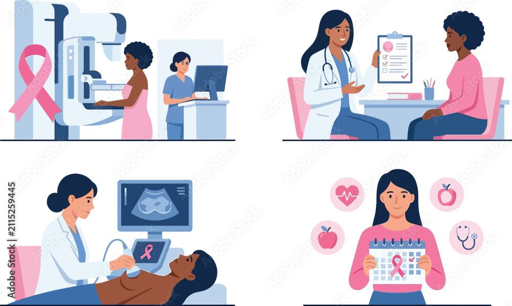 Fototapeta premium Medical professionals conducting breast cancer screening and awareness activities with patients