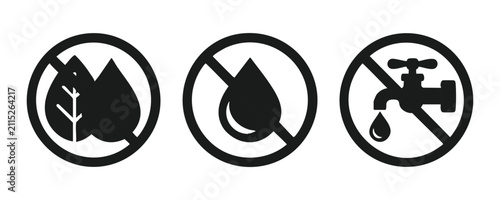 Konstfotografi Set of stop water waste and conservation vector icons with faucet and drops on transparent background
