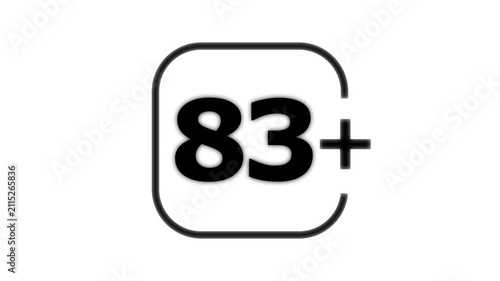 Black number eighty three with a plus sign inside a rounded square frame on a white background for age restriction or rating labels