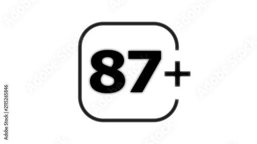 Black bold number eighty seven with a plus sign inside a rounded square frame on a white background for age restriction or rating indicator