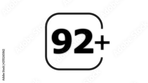 Black number ninety two with a plus sign inside a rounded square frame on a white background for age rating or classification labels