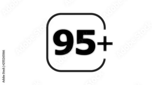 Black number ninety five with a plus sign inside a rounded square frame on a white background for age rating or classification labels