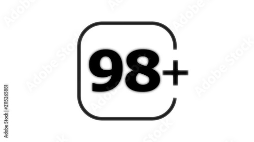 Black number ninety eight with a plus sign inside a rounded square frame on a white background for digital notification or social media count