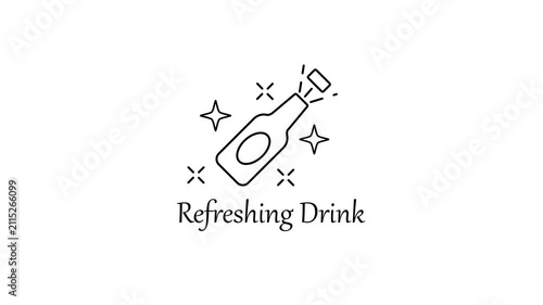 Refreshing drink minimalist line animation with sparkling bottle for beverage branding and marketing
