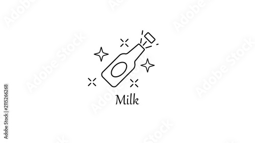 Minimalist milk bottle animation with sparkling stars effect dairy drink